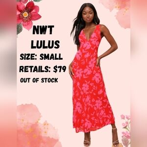 Lulu's Bright Charisma Red and Pink Floral Print Slip Maxi Dress Size Small